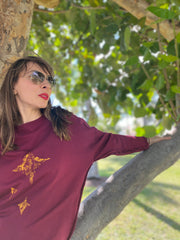 My Star Burgundy Printed Sweatshirt Women